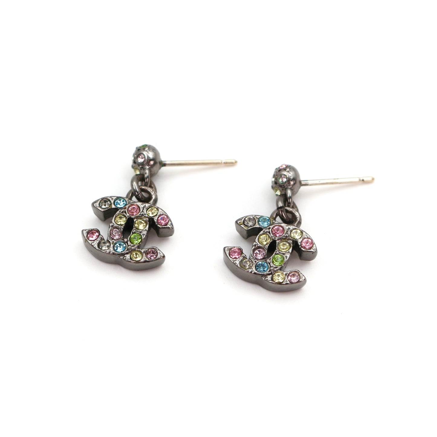 CHANEL Multicolor Rhinestone CC Drop Earrings 05A [Used]