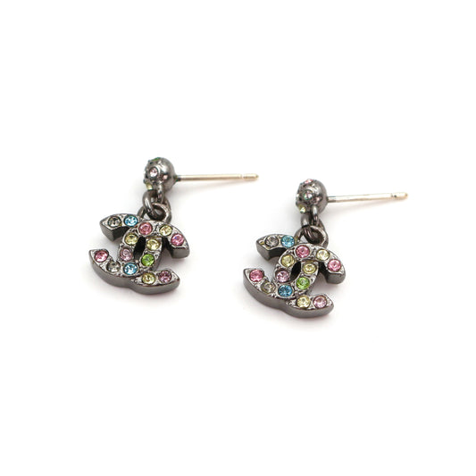 CHANEL Multicolor Rhinestone CC Drop Earrings 05A [Used]