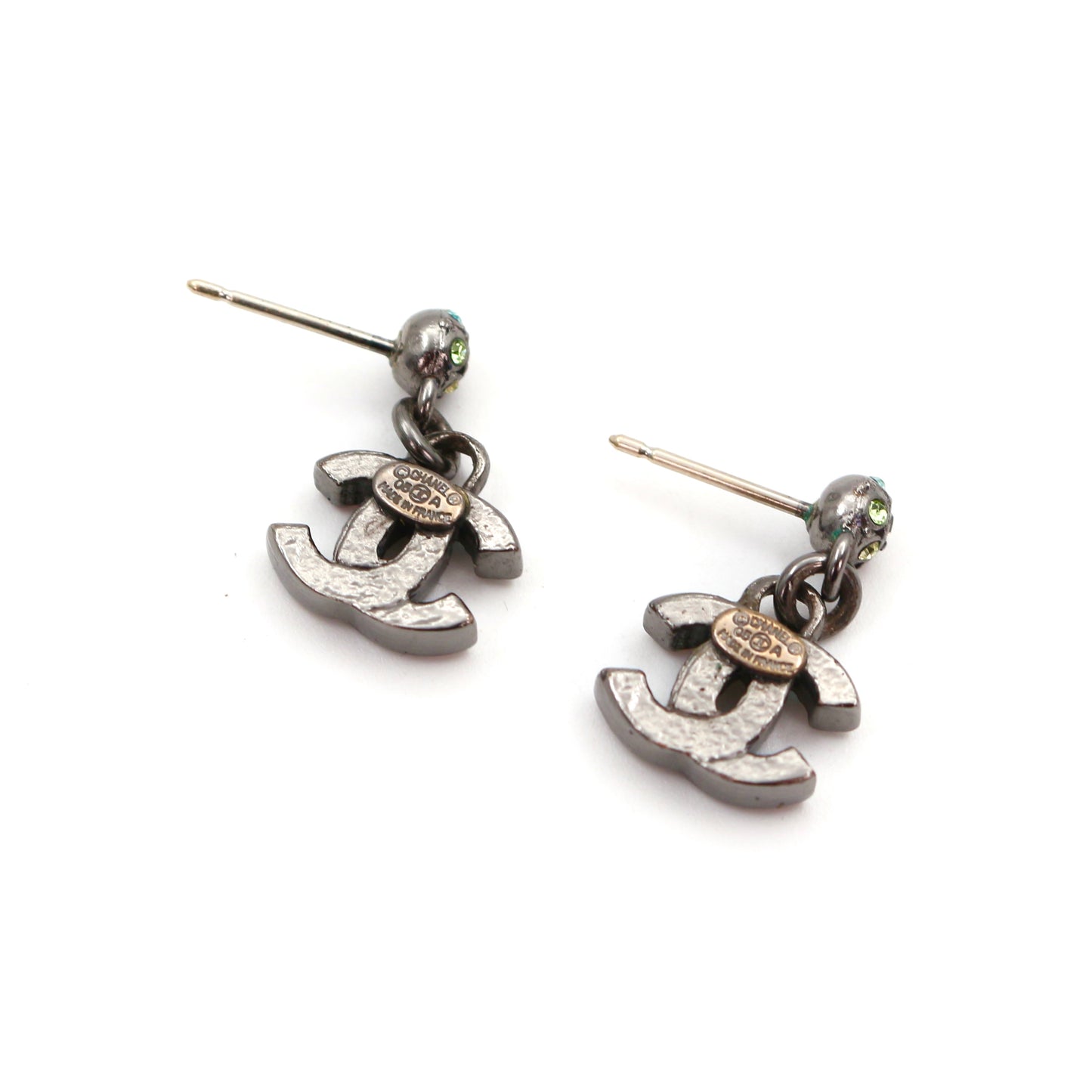 CHANEL Multicolor Rhinestone CC Drop Earrings 05A [Used]