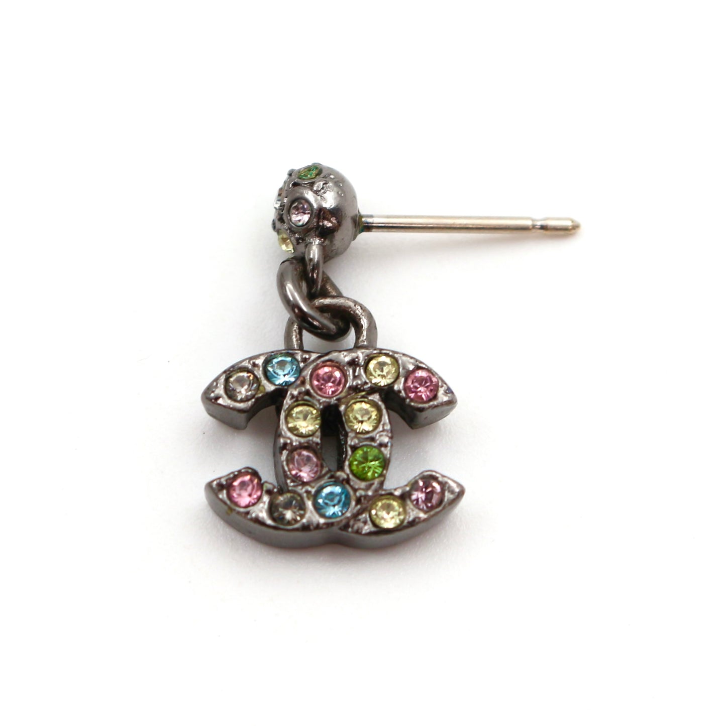 CHANEL Multicolor Rhinestone CC Drop Earrings 05A [Used]
