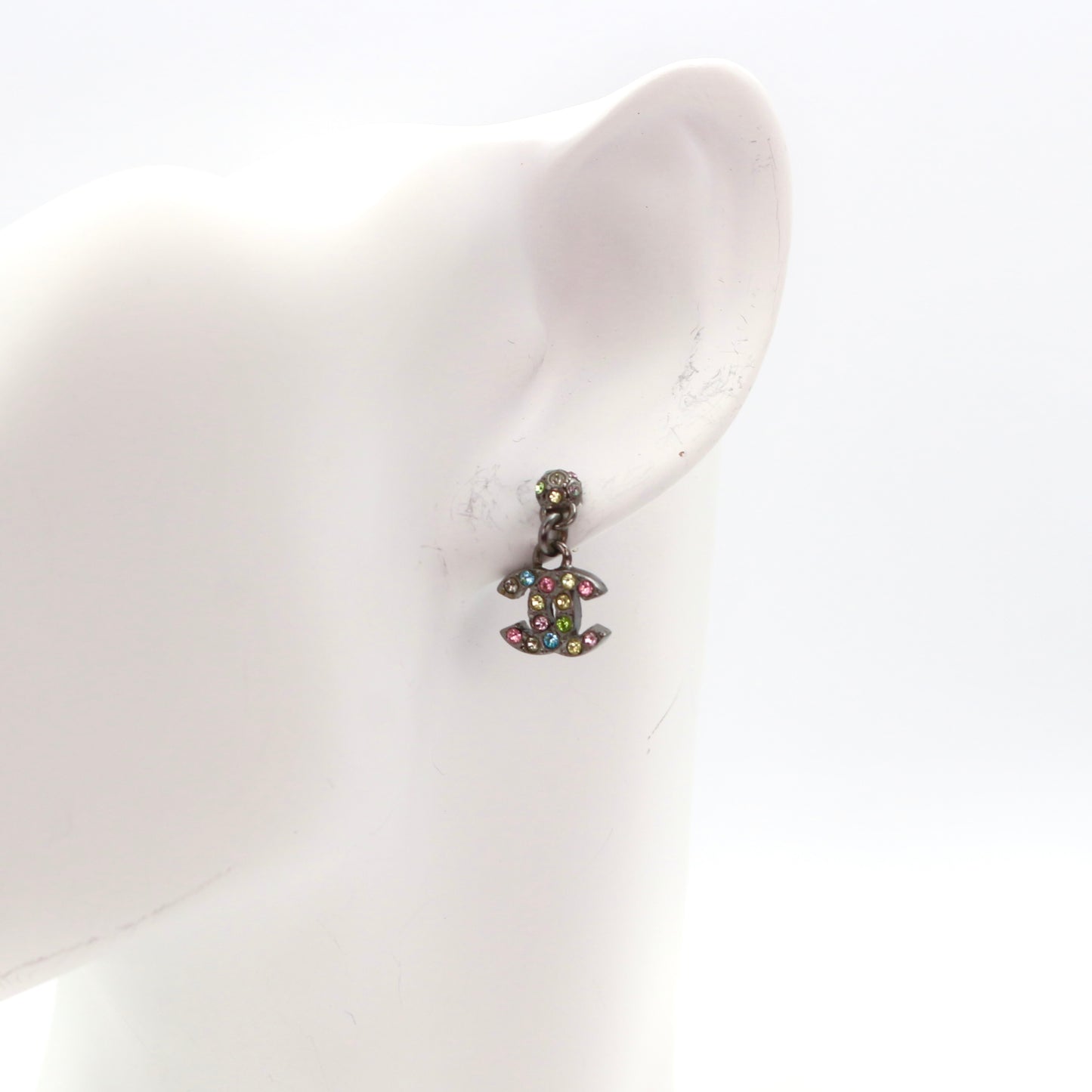 CHANEL Multicolor Rhinestone CC Drop Earrings 05A [Used]
