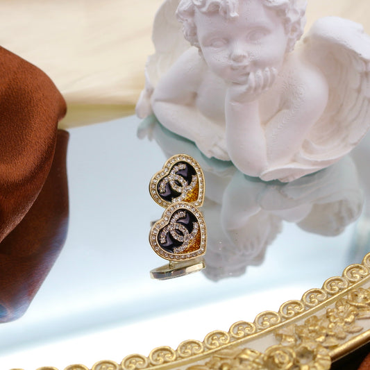 CHANEL Heart CC Rhinestone Stud Earrings B23C [Used]