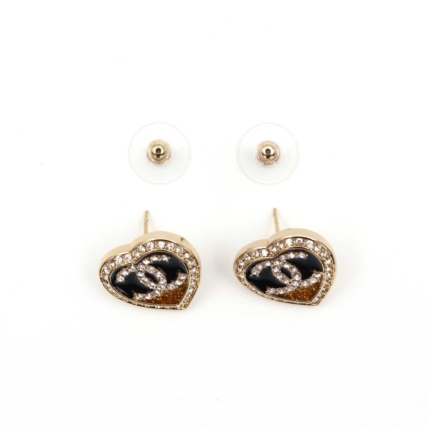 CHANEL Heart CC Rhinestone Stud Earrings B23C [Used]