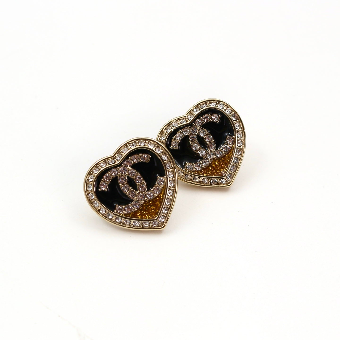 CHANEL Heart CC Rhinestone Stud Earrings B23C [Used]