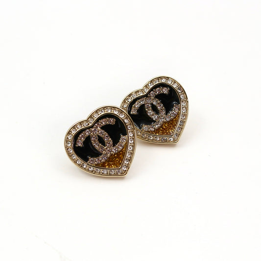 CHANEL Heart CC Rhinestone Stud Earrings B23C [Used]