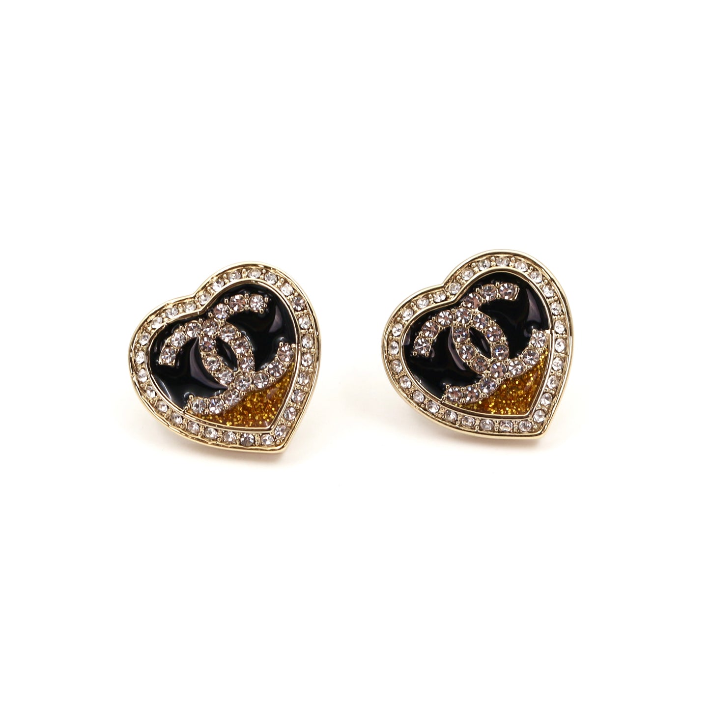 CHANEL Heart CC Rhinestone Stud Earrings B23C [Used]