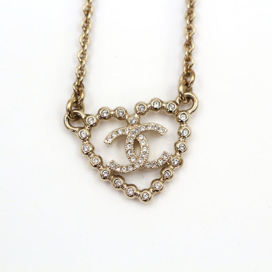 CHANEL Crystal Heart CC Necklace C25P [Used]