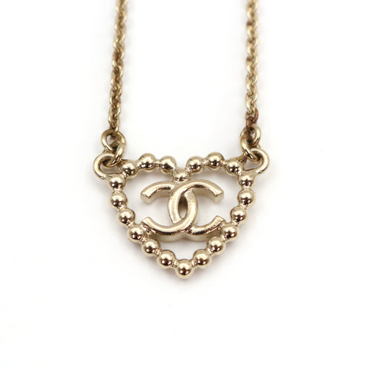 CHANEL Crystal Heart CC Necklace C25P [Used]