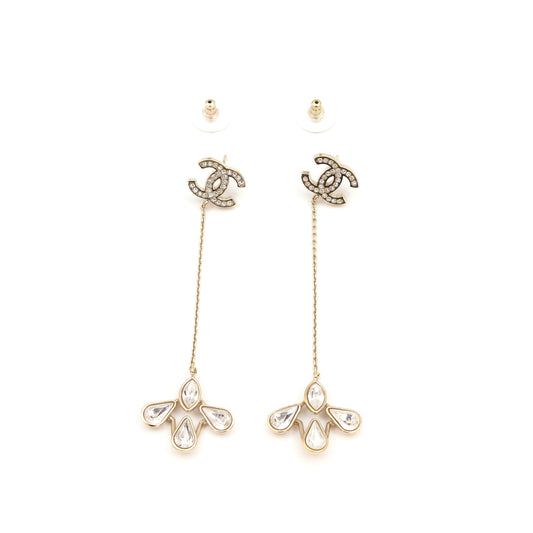 CHANEL Crystal CC Clover Drop Earrings B19K [Used]