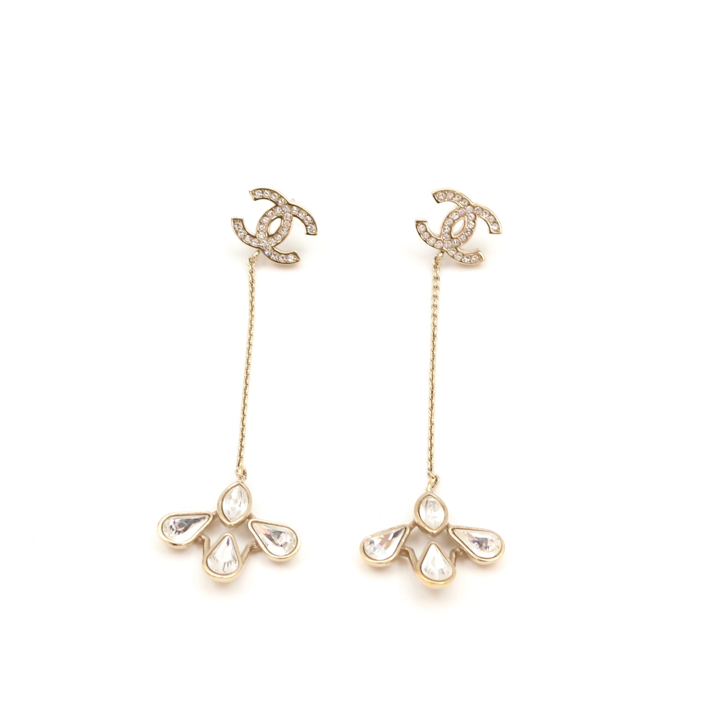 CHANEL Crystal CC Clover Drop Earrings B19K [Used]