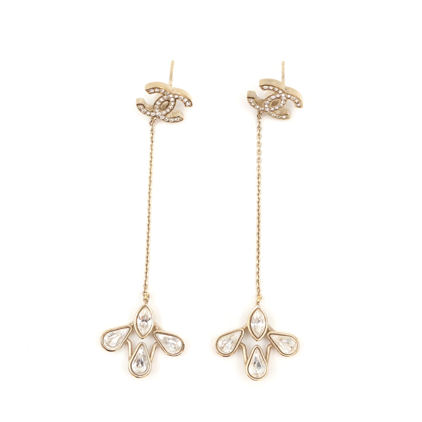 CHANEL Crystal CC Clover Drop Earrings B19K [Used]