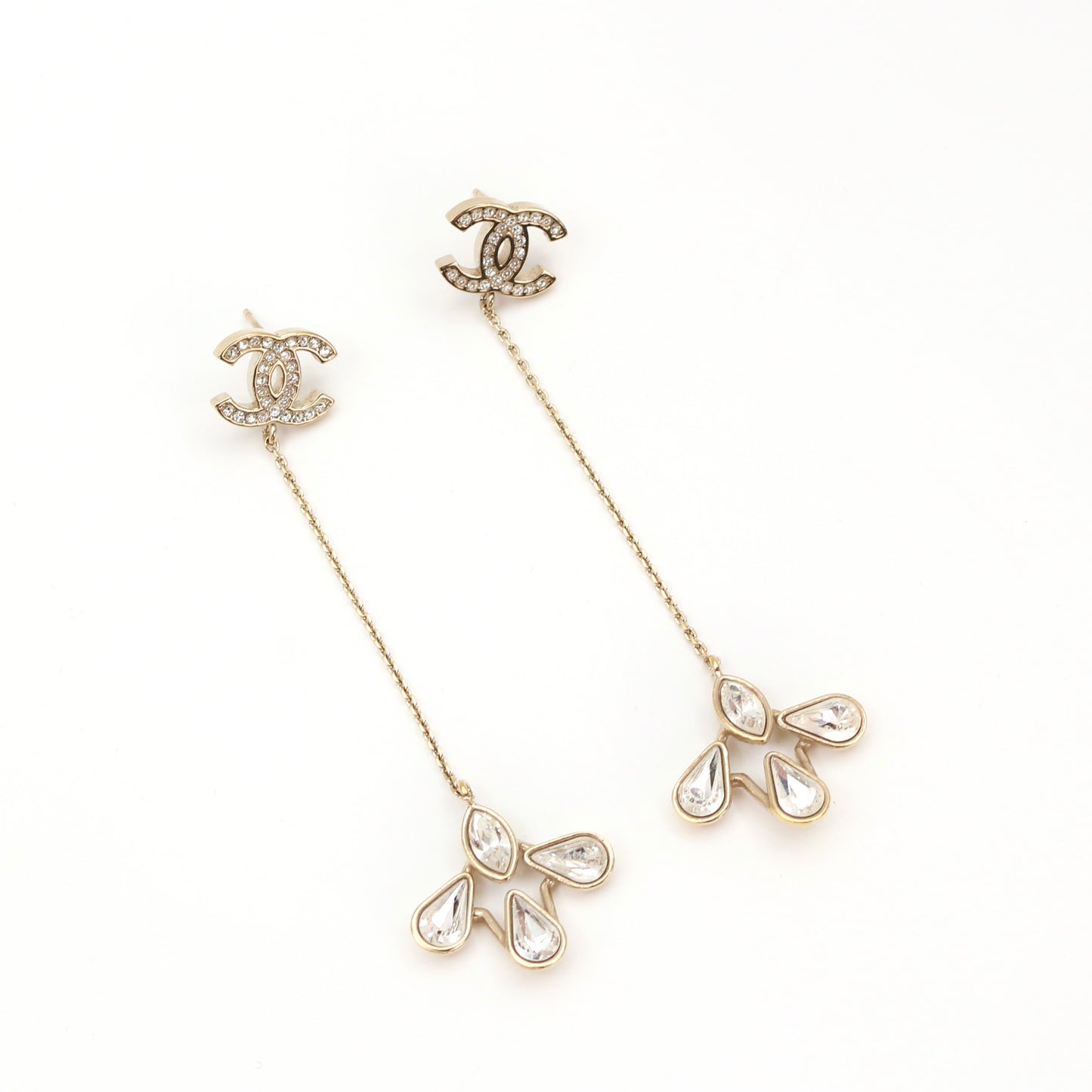 CHANEL Crystal CC Clover Drop Earrings B19K [Used]