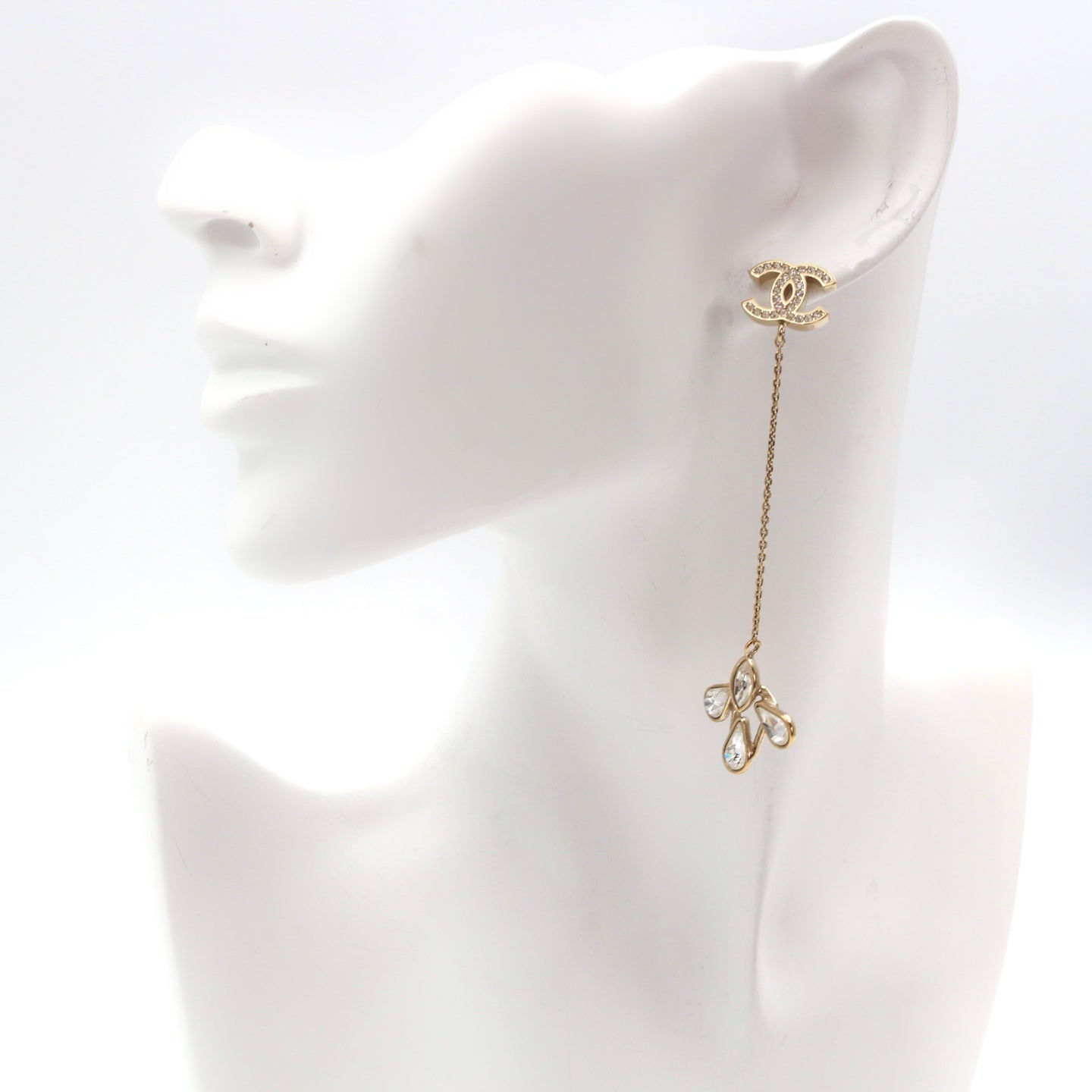 CHANEL Crystal CC Clover Drop Earrings B19K [Used]