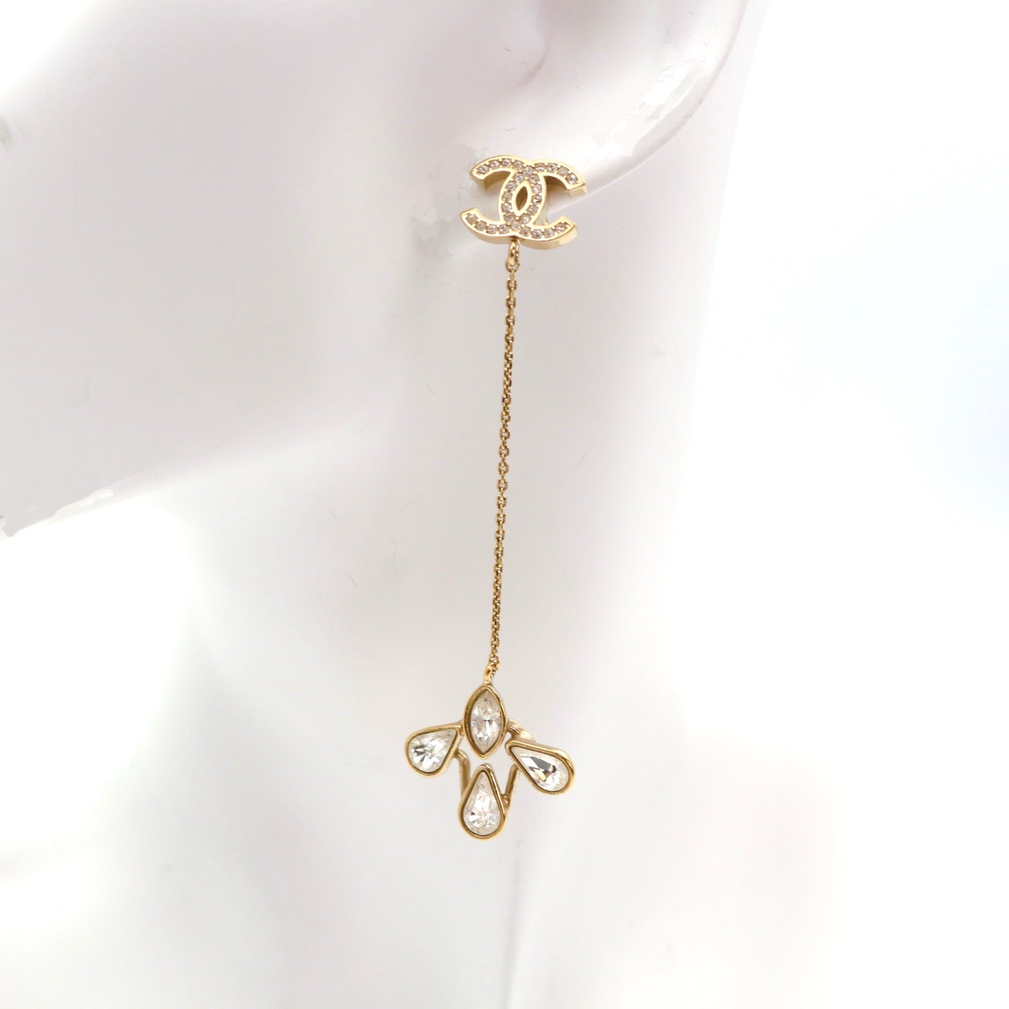 CHANEL Crystal CC Clover Drop Earrings B19K [Used]