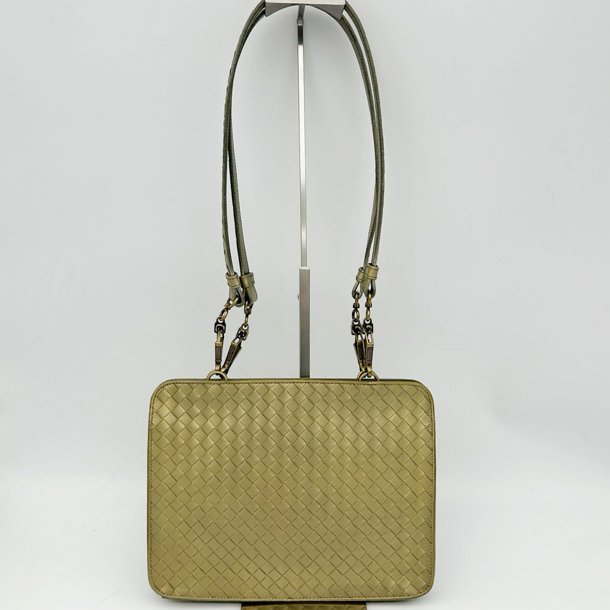 Bottega Veneta Metallic Olive Khaki Intrecciato Shoulder Bag [Used]