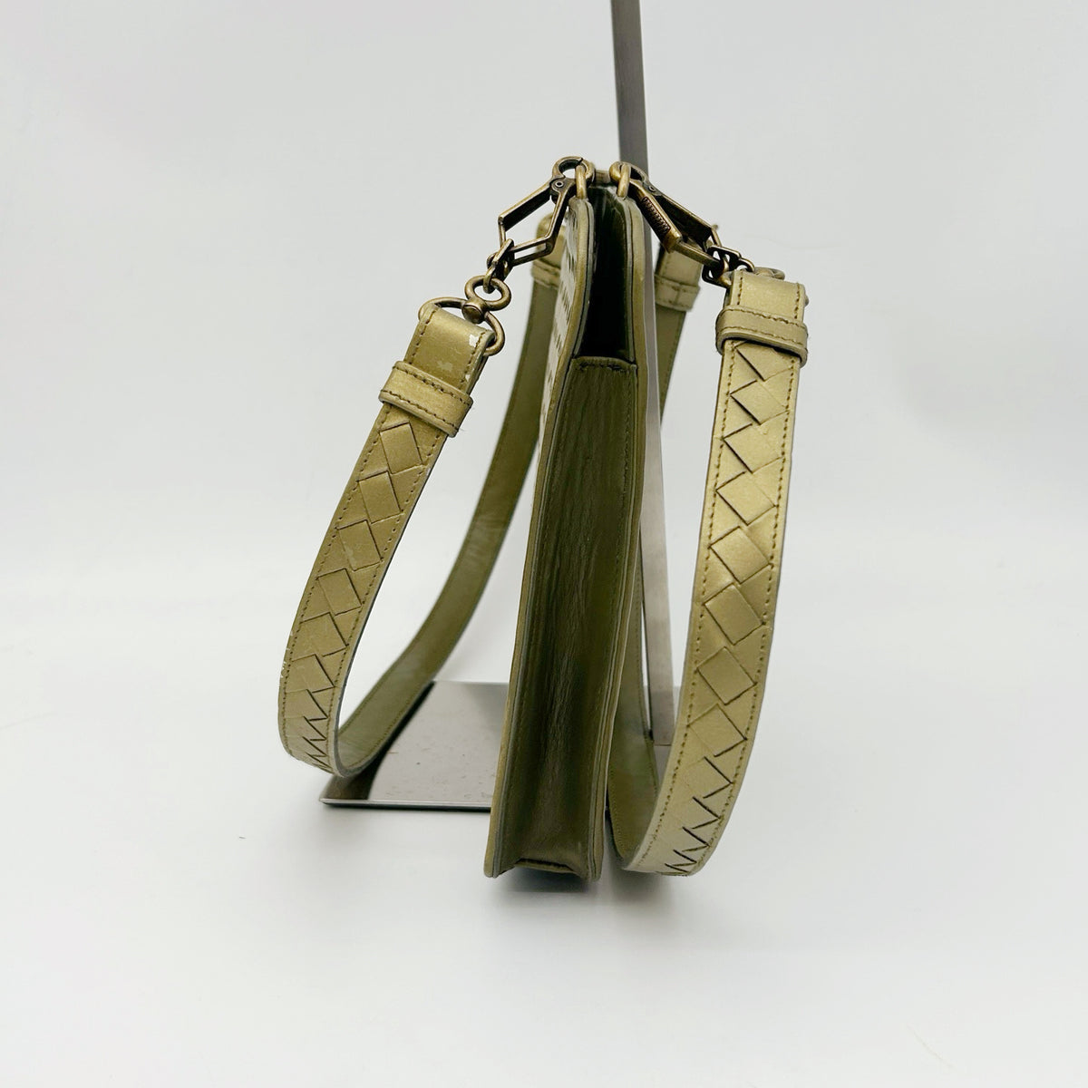 Bottega Veneta Metallic Olive Khaki Intrecciato Shoulder Bag [Used]