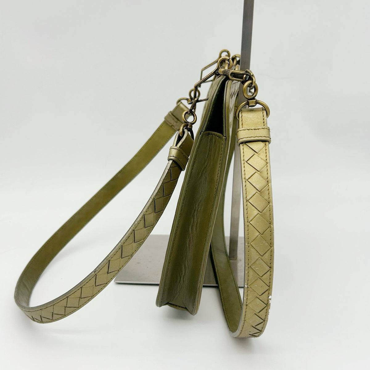 Bottega Veneta Metallic Olive Khaki Intrecciato Shoulder Bag [Used]
