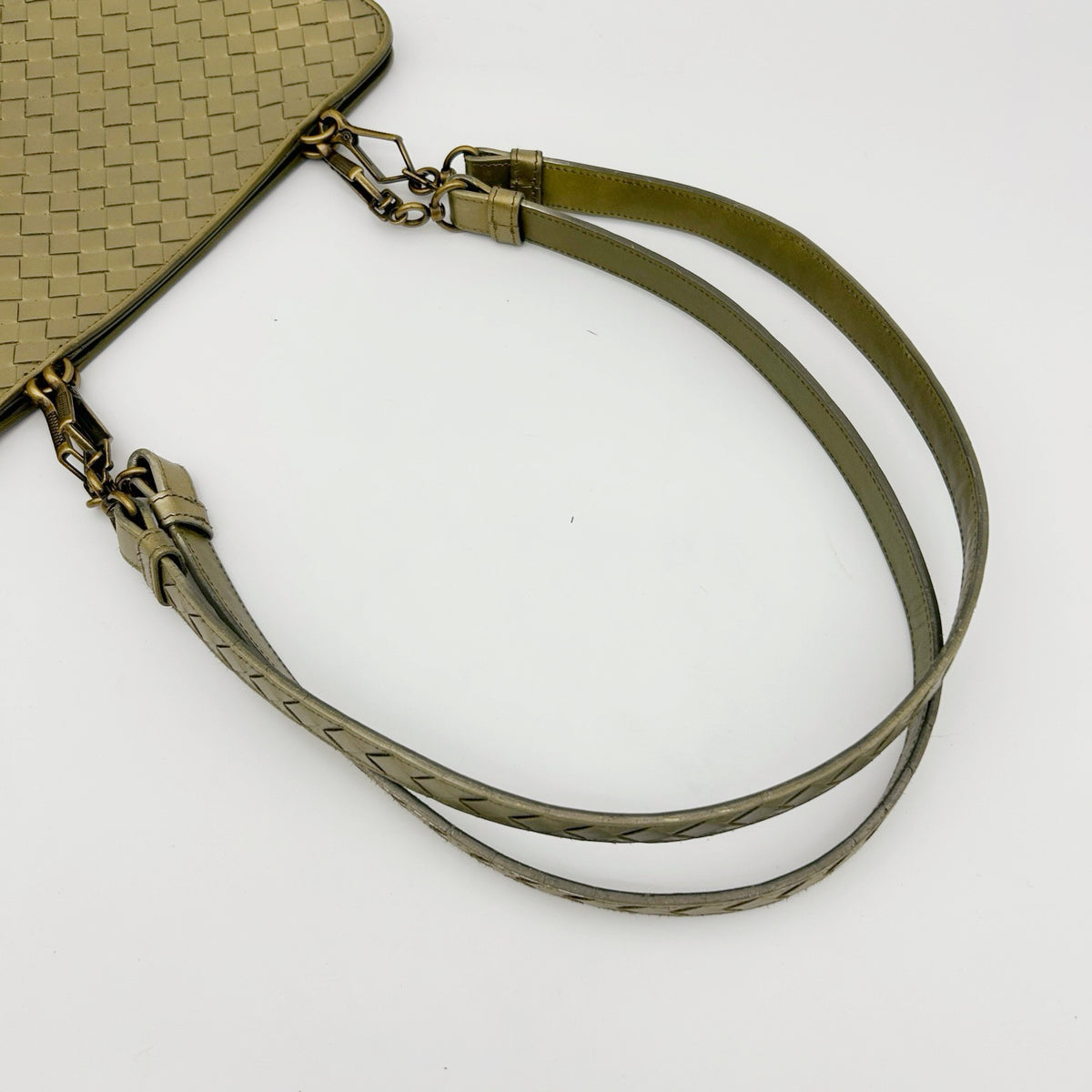 Bottega Veneta Metallic Olive Khaki Intrecciato Shoulder Bag [Used]