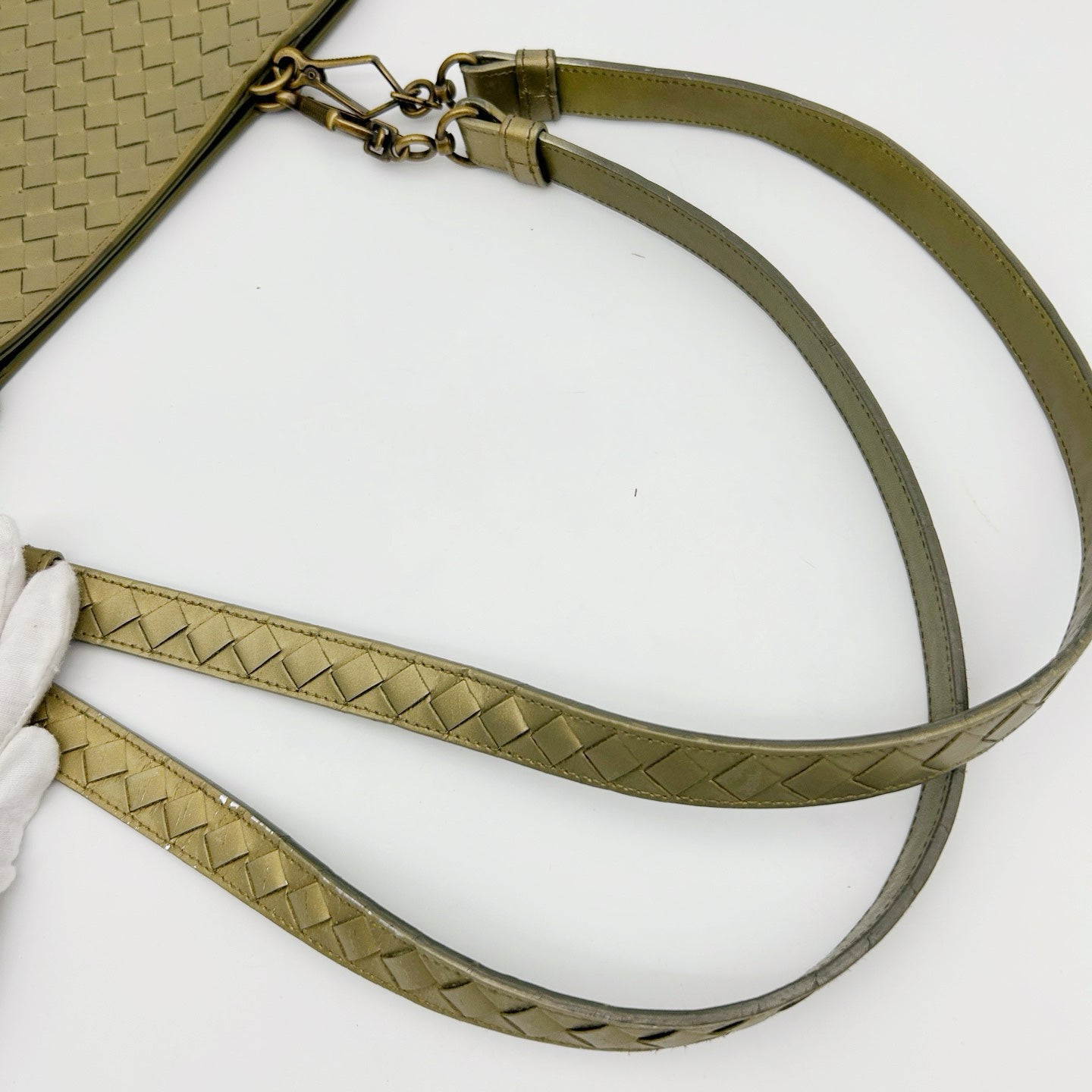 Bottega Veneta Metallic Olive Khaki Intrecciato Shoulder Bag [Used]