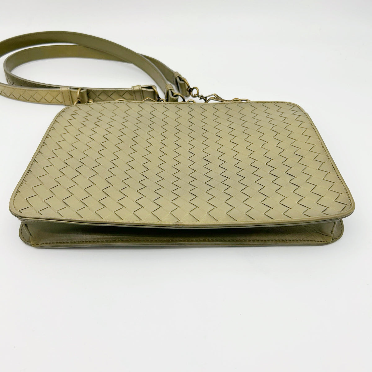 Bottega Veneta Metallic Olive Khaki Intrecciato Shoulder Bag [Used]