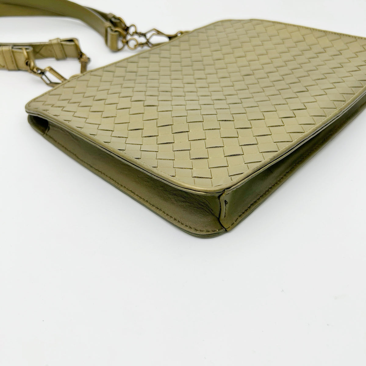 Bottega Veneta Metallic Olive Khaki Intrecciato Shoulder Bag [Used]