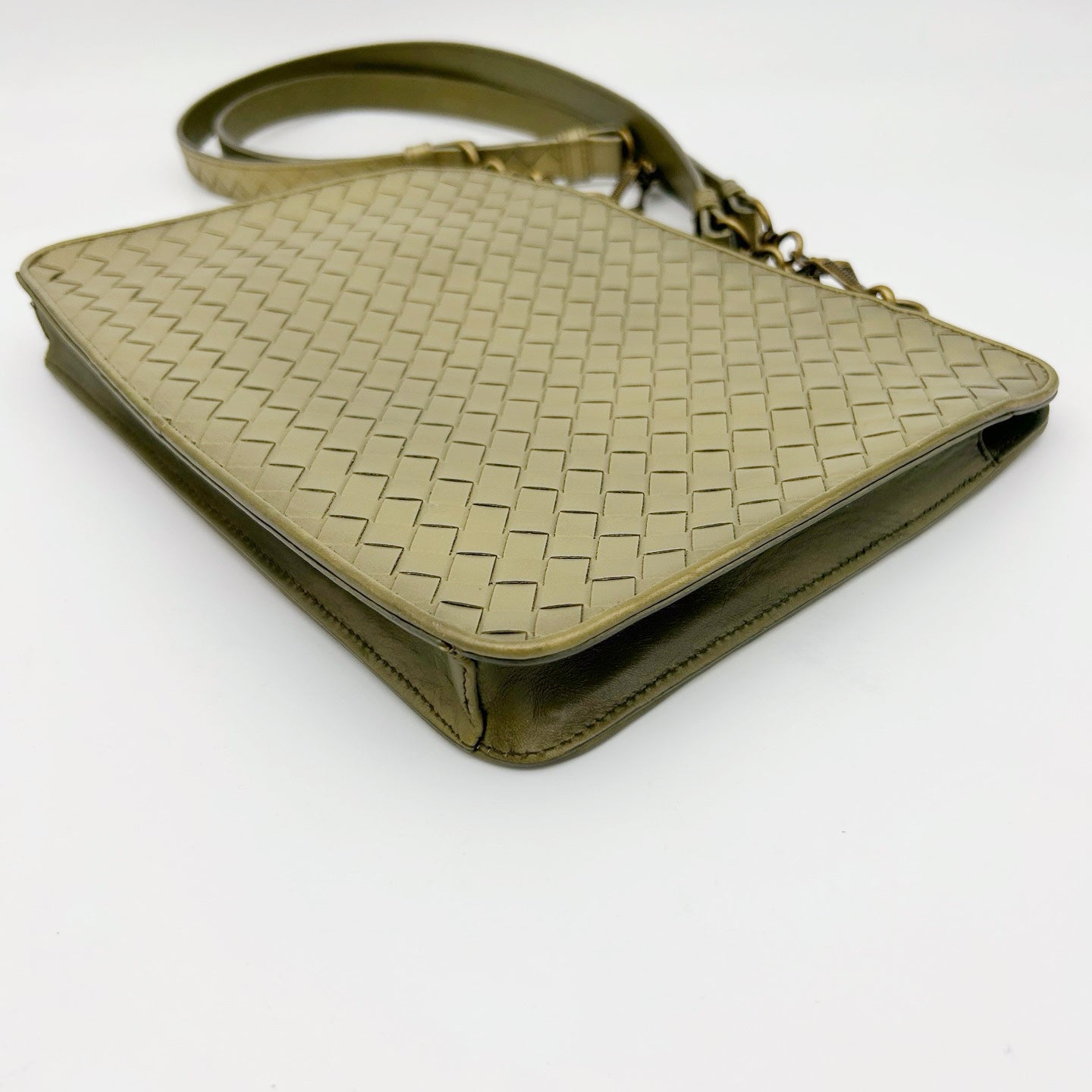 Bottega Veneta Metallic Olive Khaki Intrecciato Shoulder Bag [Used]
