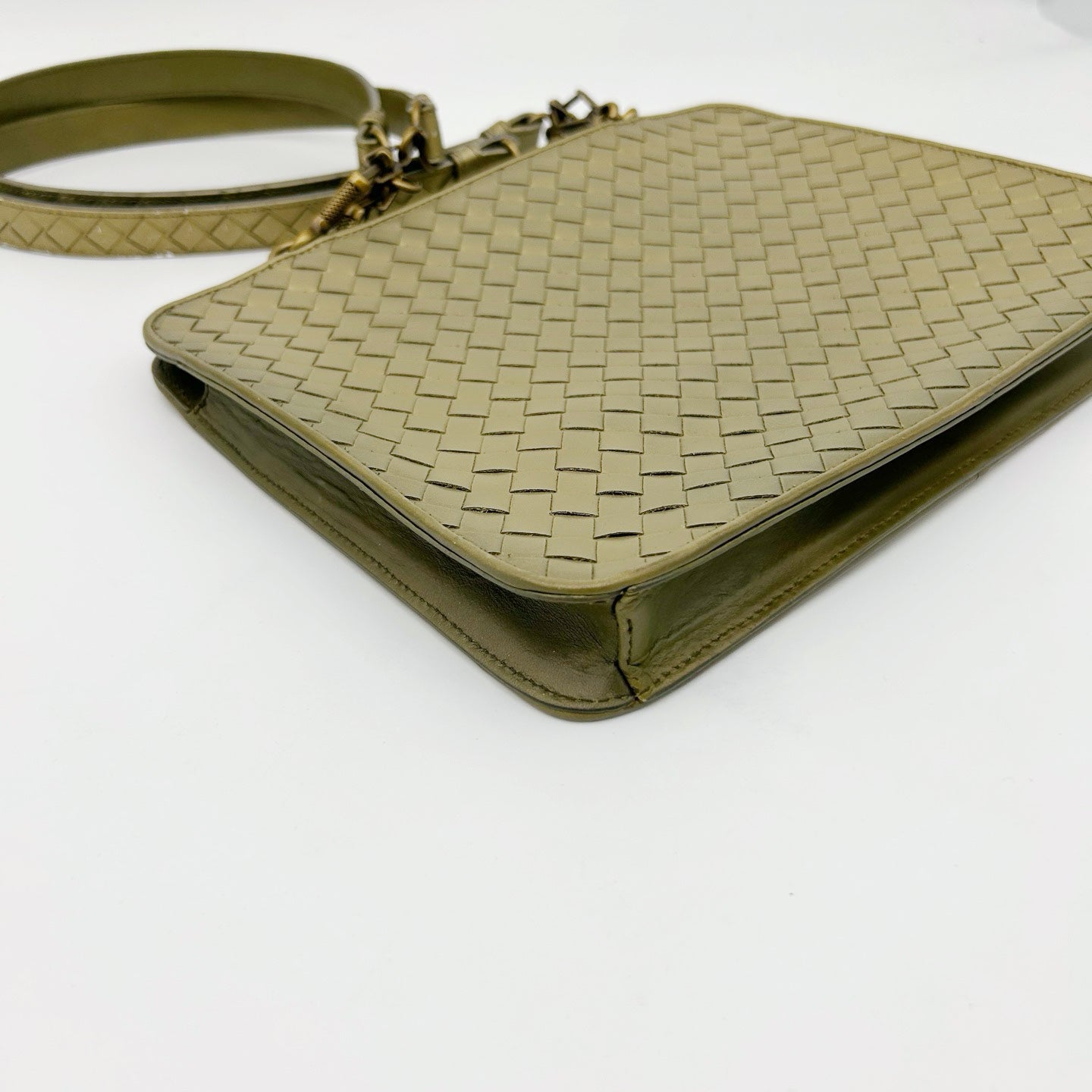 Bottega Veneta Metallic Olive Khaki Intrecciato Shoulder Bag [Used]