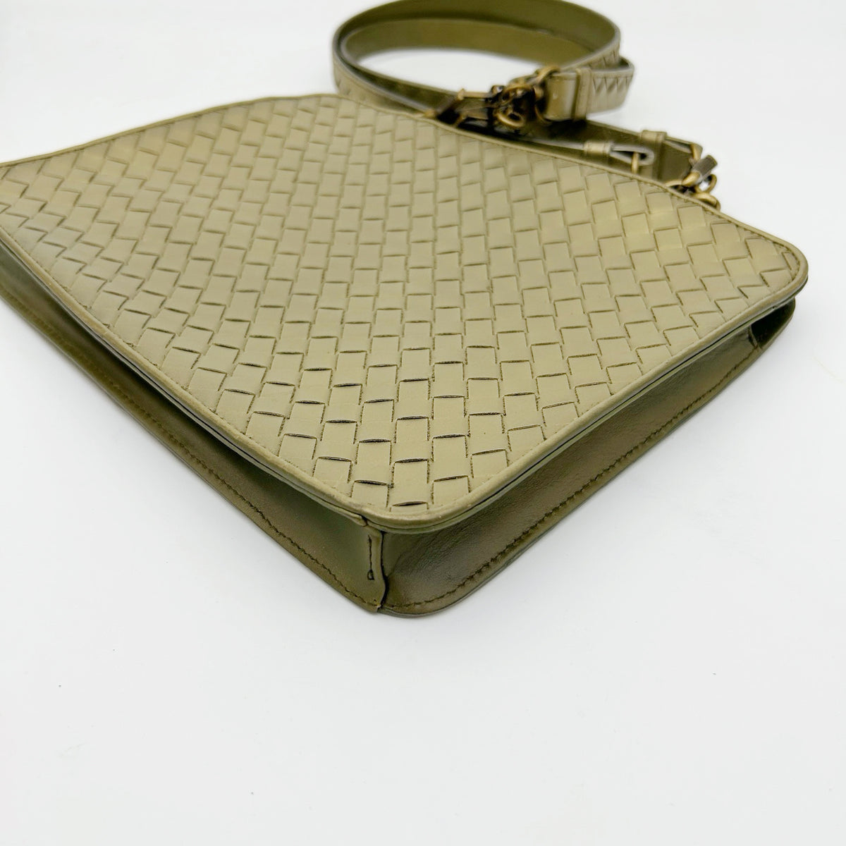Bottega Veneta Metallic Olive Khaki Intrecciato Shoulder Bag [Used]
