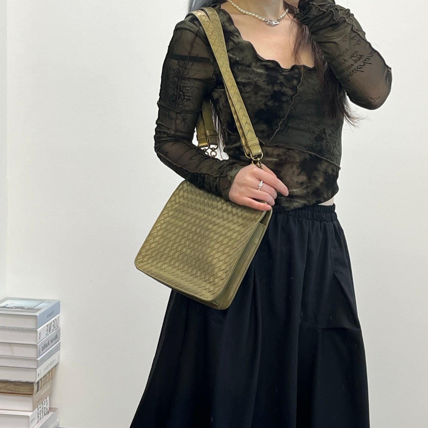 Bottega Veneta Metallic Olive Khaki Intrecciato Shoulder Bag [Used]