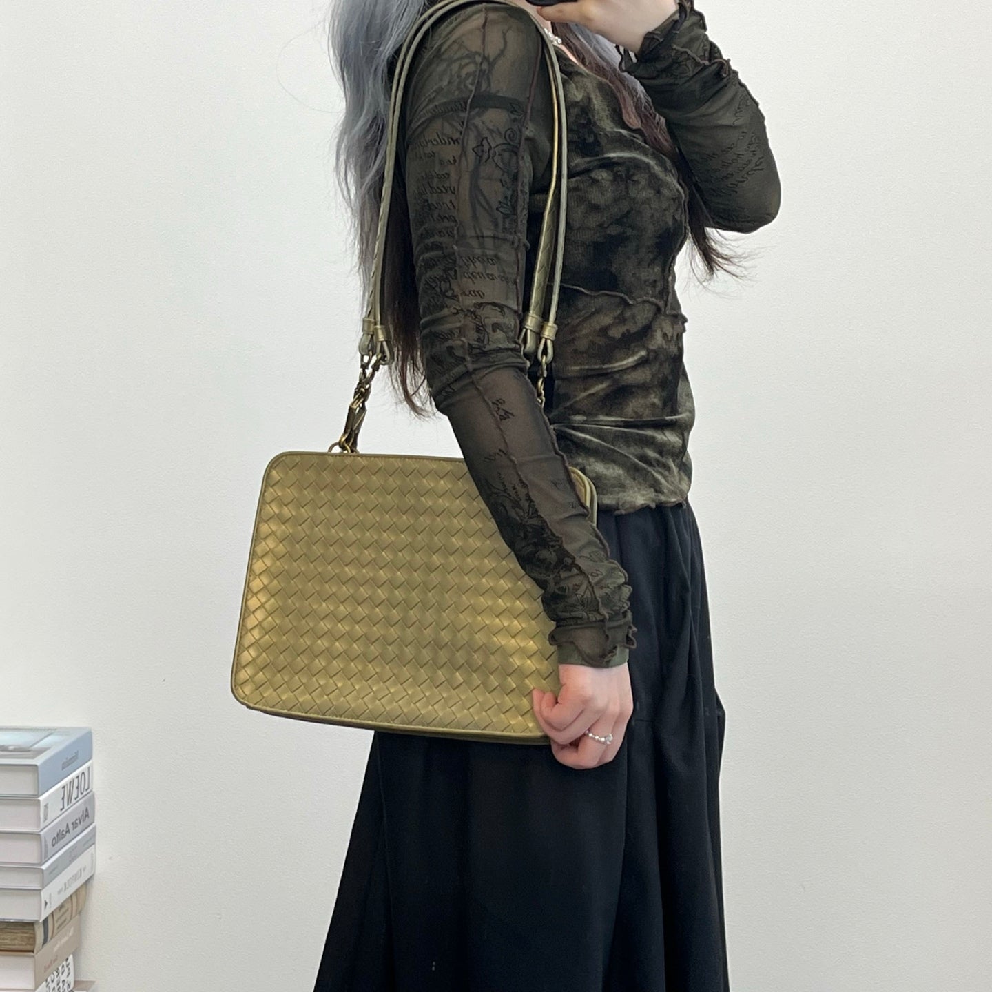 Bottega Veneta Metallic Olive Khaki Intrecciato Shoulder Bag [Used]