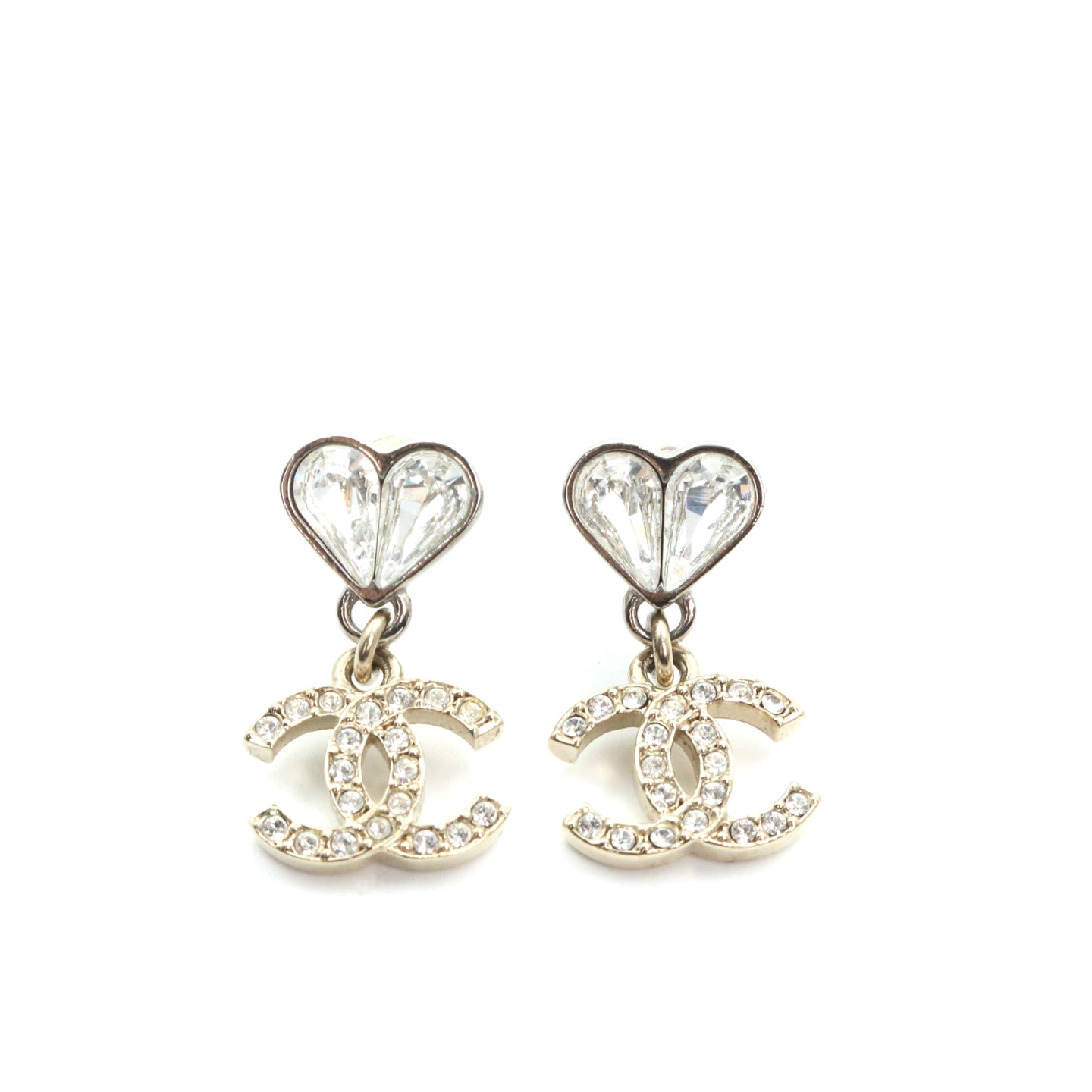 Chanel Heart Crystal CC Drop Earrings C23S Gold [Used]