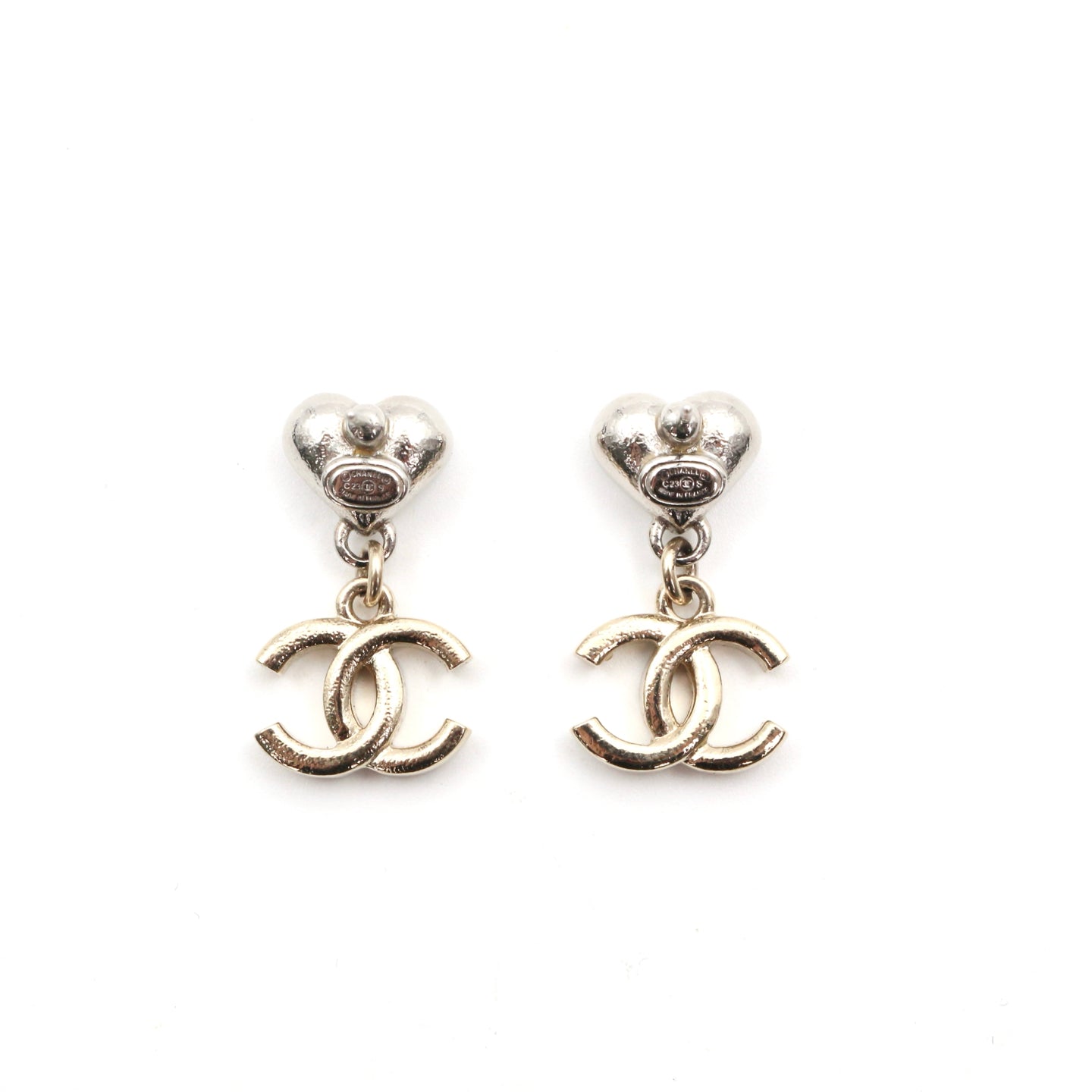 Chanel Heart Crystal CC Drop Earrings C23S Gold [Used]