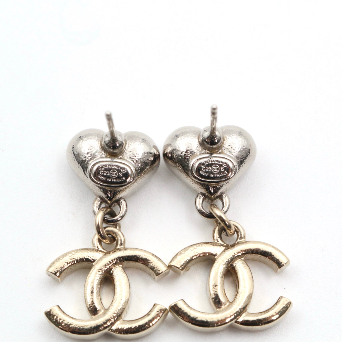 Chanel Heart Crystal CC Drop Earrings C23S Gold [Used]