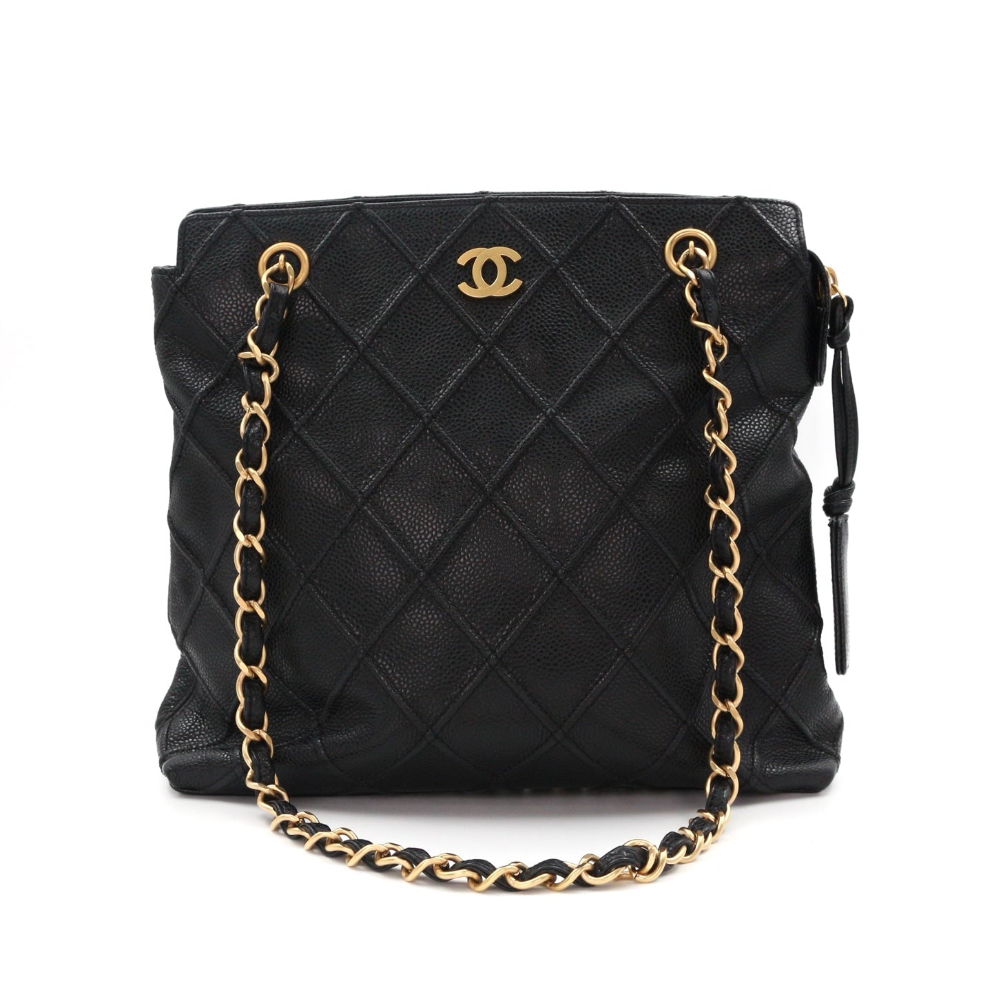 Chanel Quilted Caviar Chain Tote Bag Black Gold [Used]