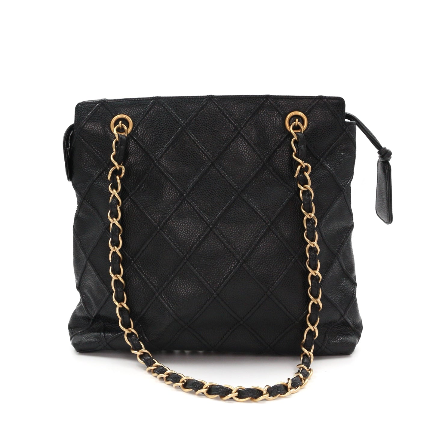 Chanel Quilted Caviar Chain Tote Bag Black Gold [Used]