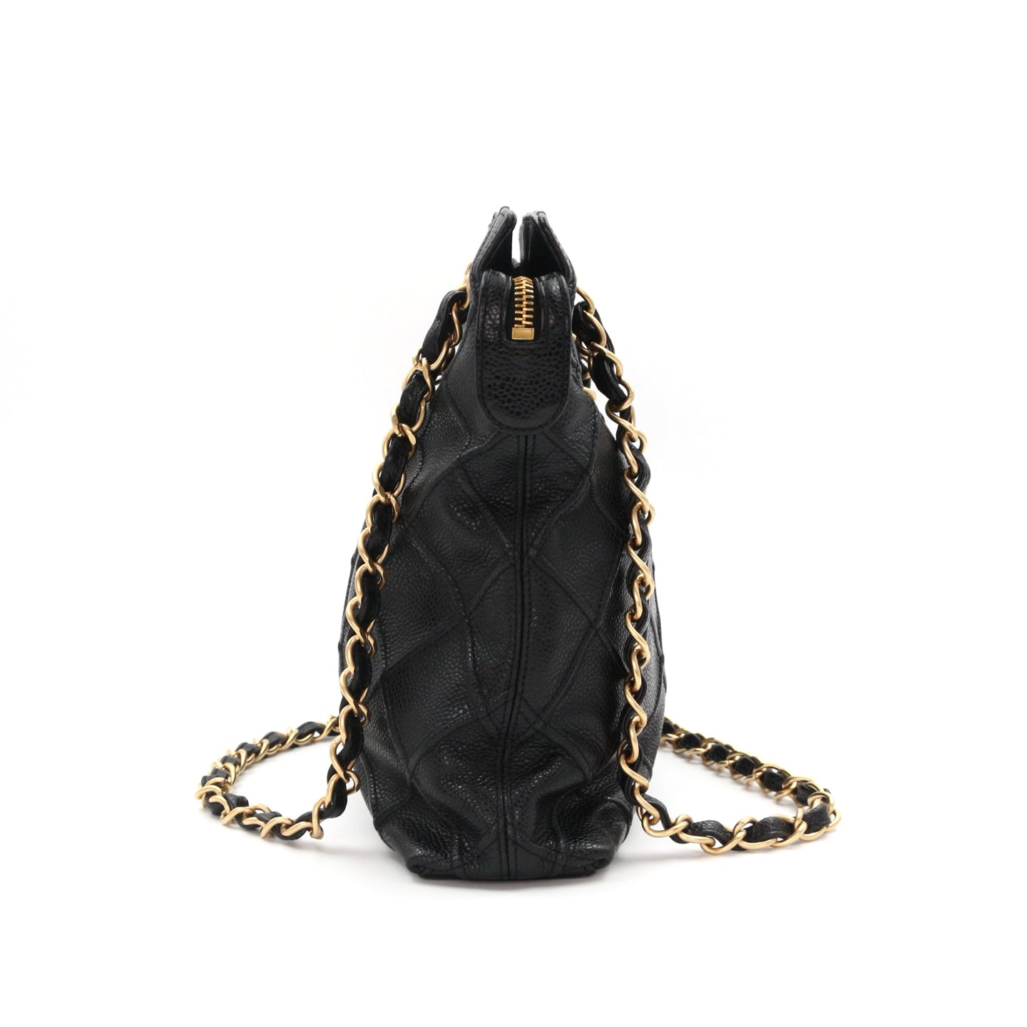 Chanel Quilted Caviar Chain Tote Bag Black Gold [Used]