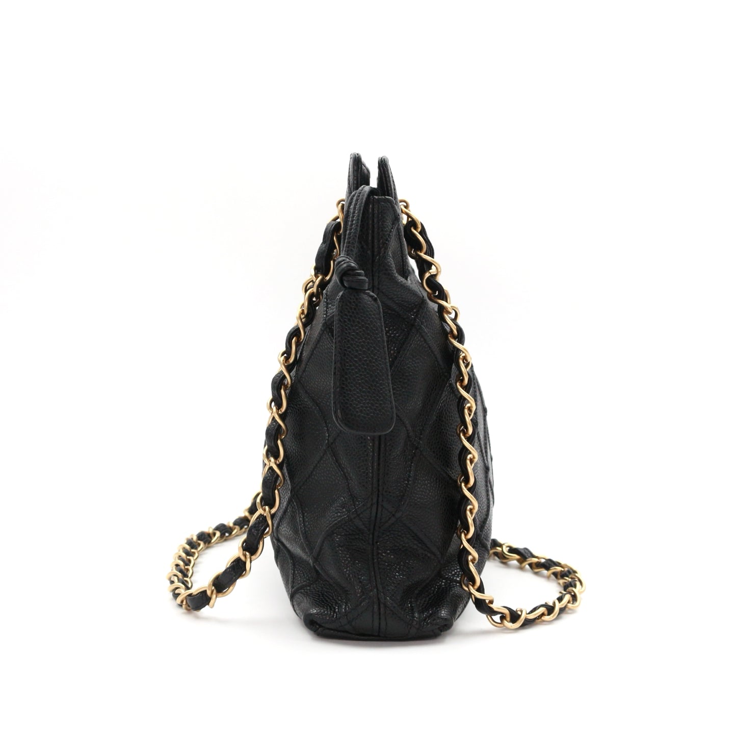 Chanel Quilted Caviar Chain Tote Bag Black Gold [Used]