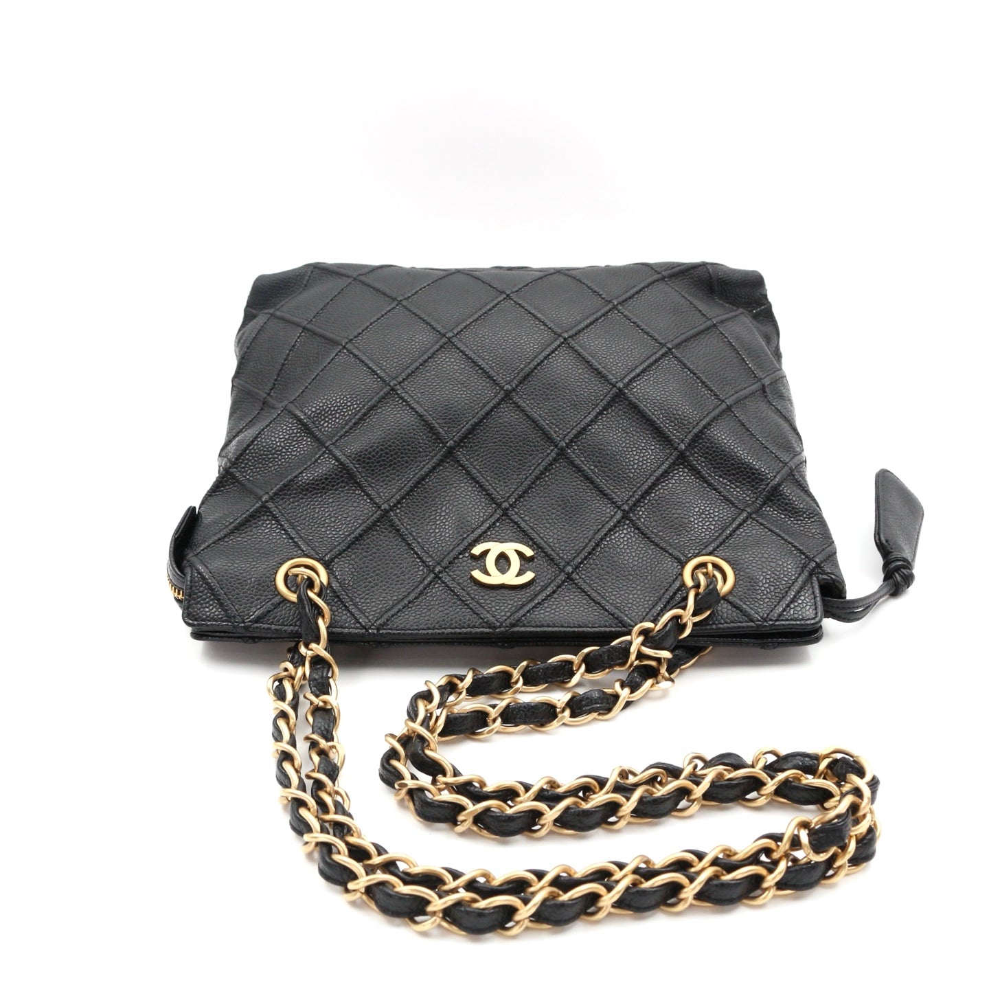 Chanel Quilted Caviar Chain Tote Bag Black Gold [Used]