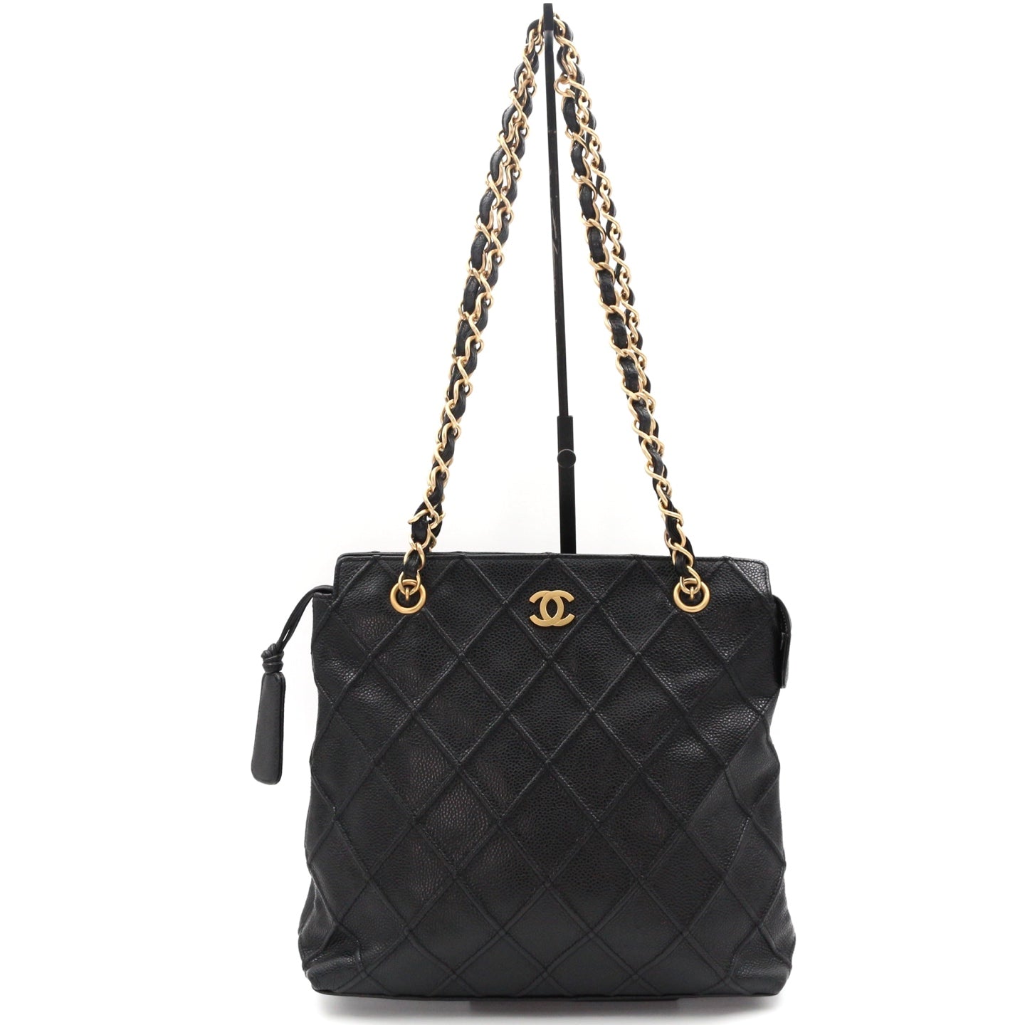 Chanel Quilted Caviar Chain Tote Bag Black Gold [Used]