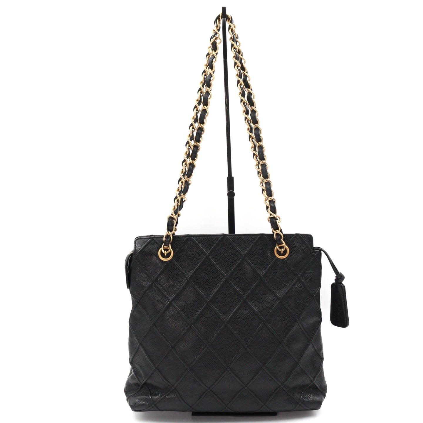 Chanel Quilted Caviar Chain Tote Bag Black Gold [Used]