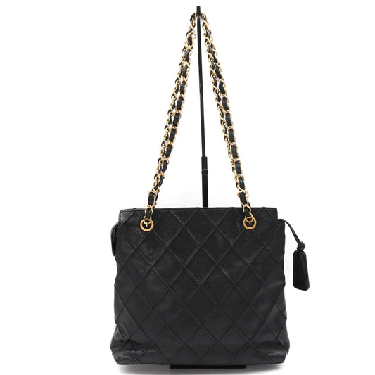 Chanel Quilted Caviar Chain Tote Bag Black Gold [Used]