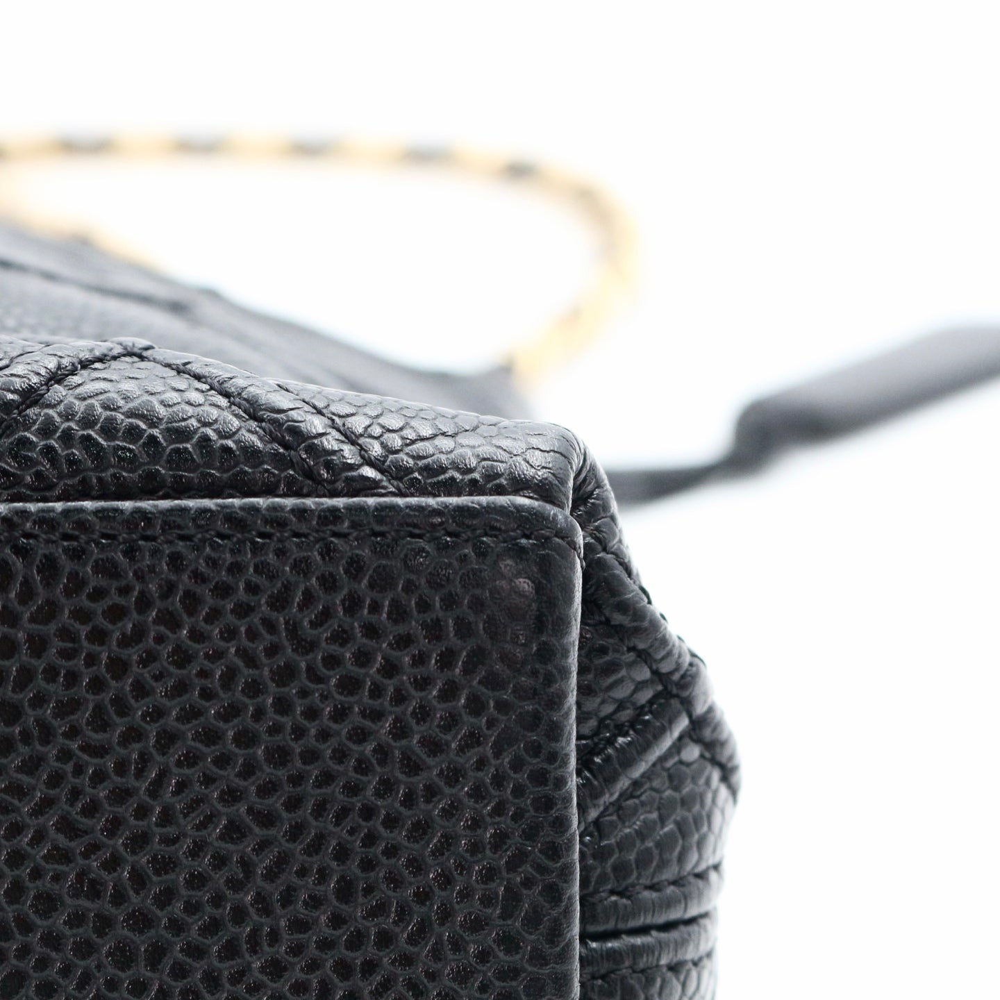 Chanel Quilted Caviar Chain Tote Bag Black Gold [Used]