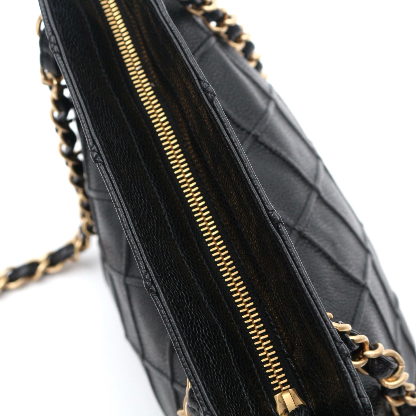 Chanel Quilted Caviar Chain Tote Bag Black Gold [Used]