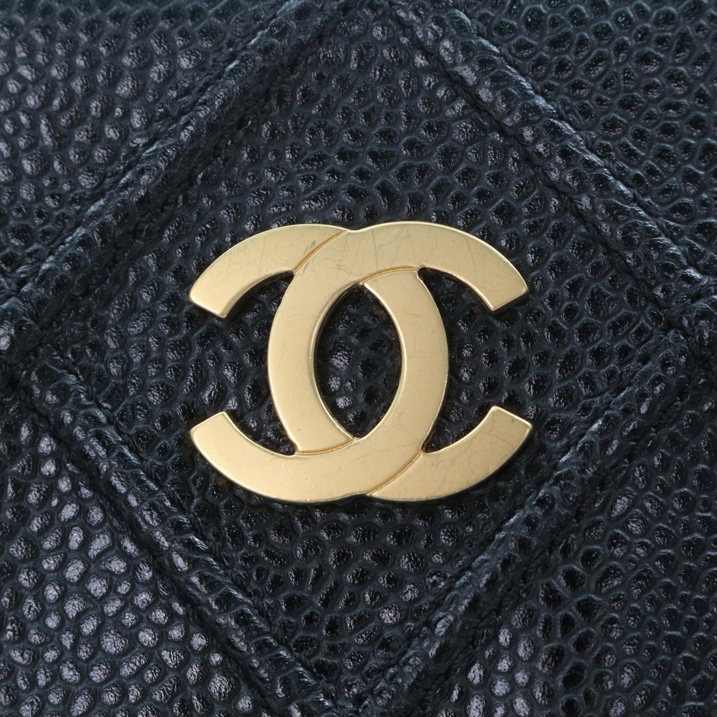 Chanel Quilted Caviar Chain Tote Bag Black Gold [Used]