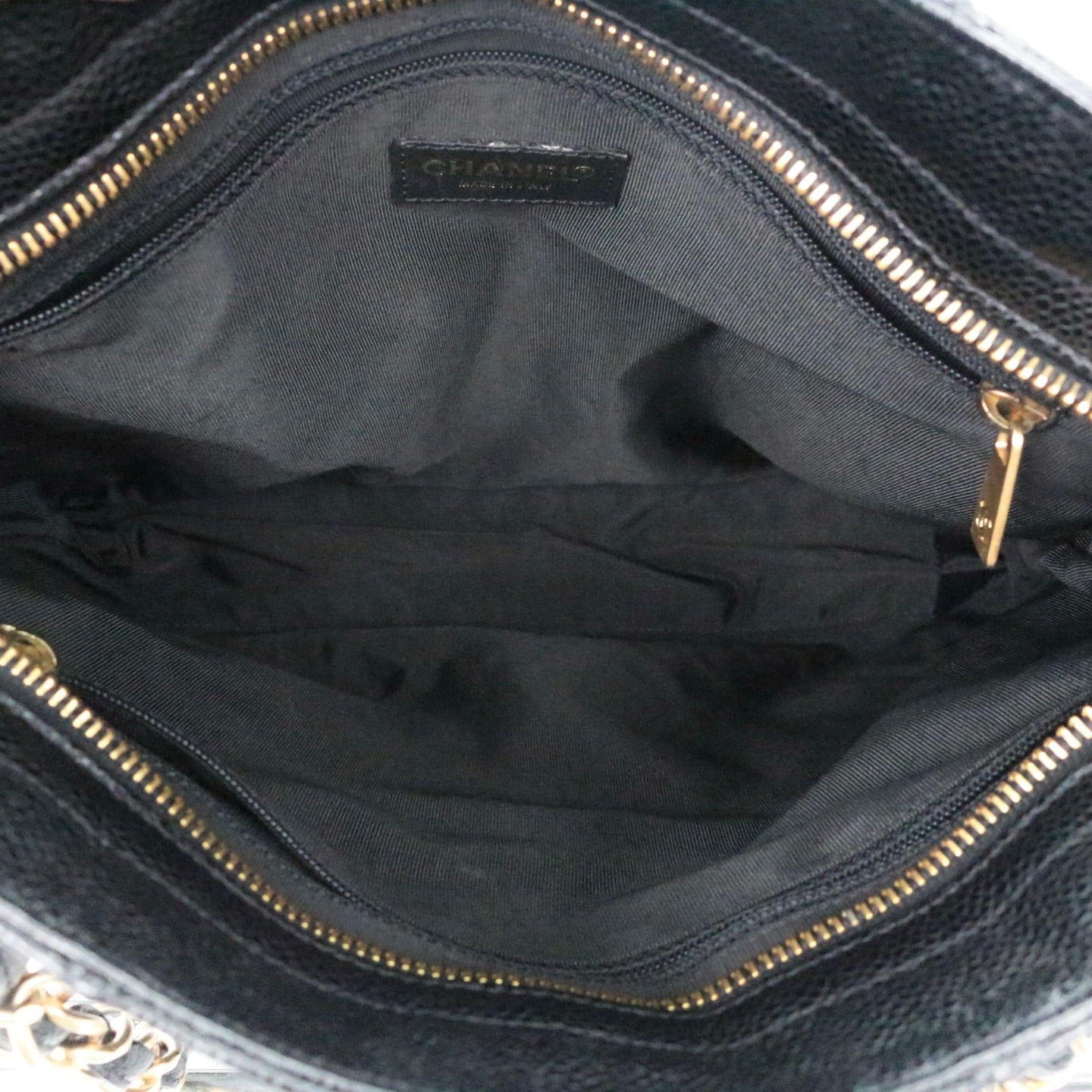 Chanel Quilted Caviar Chain Tote Bag Black Gold [Used]