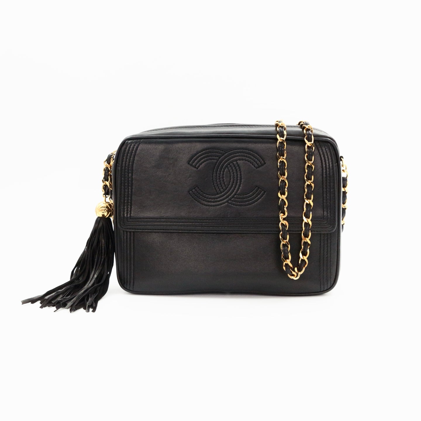 Chanel Lambskin CC Tassel Camera Bag Black Gold [Used]