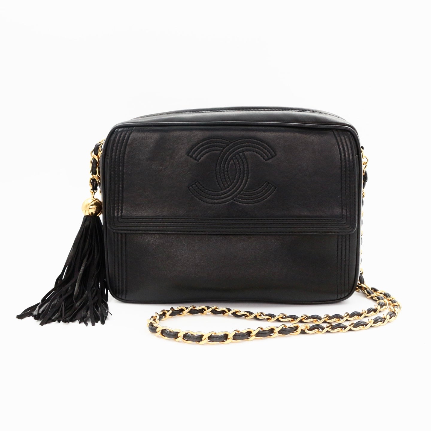 Chanel Lambskin CC Tassel Camera Bag Black Gold [Used]