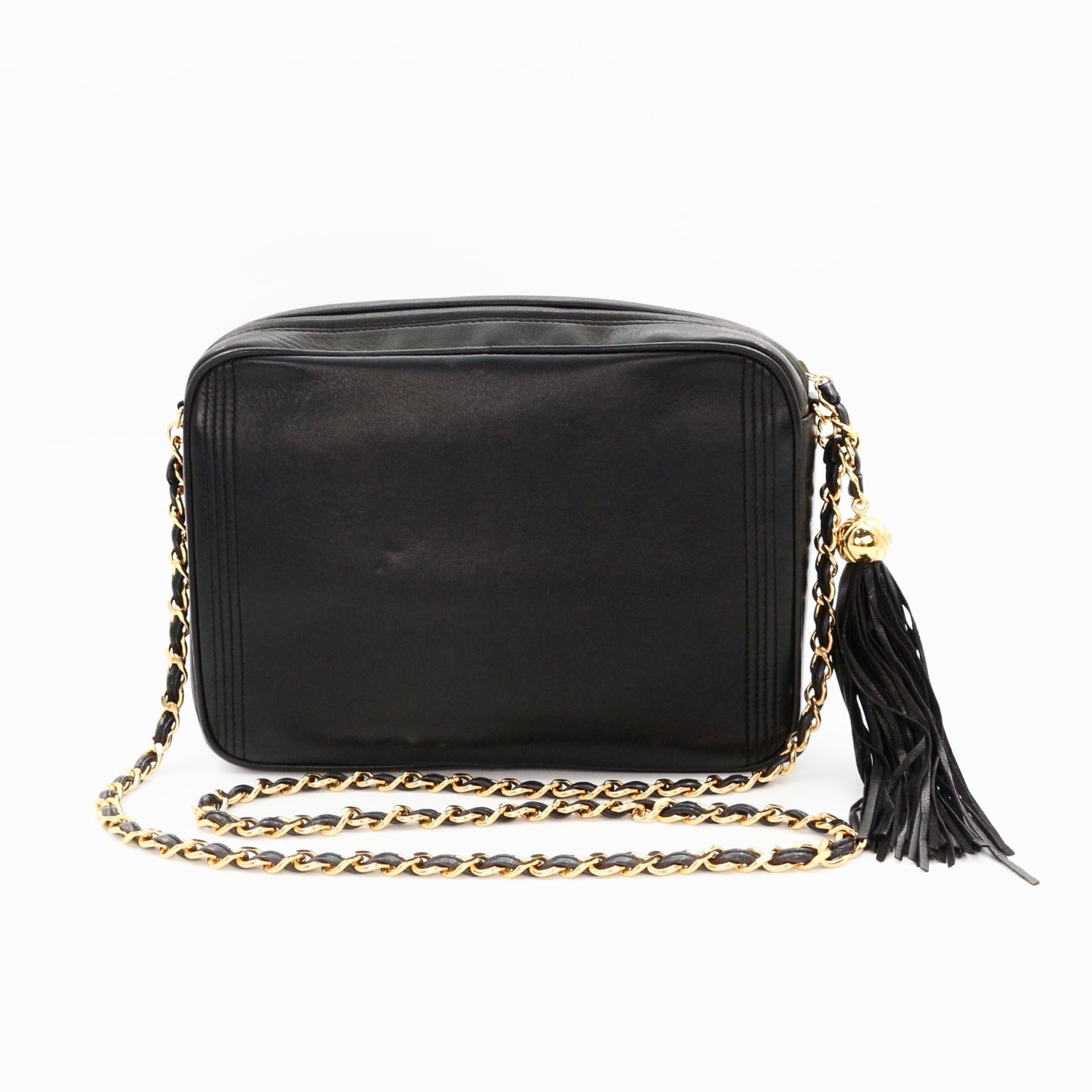 Chanel Lambskin CC Tassel Camera Bag Black Gold [Used]