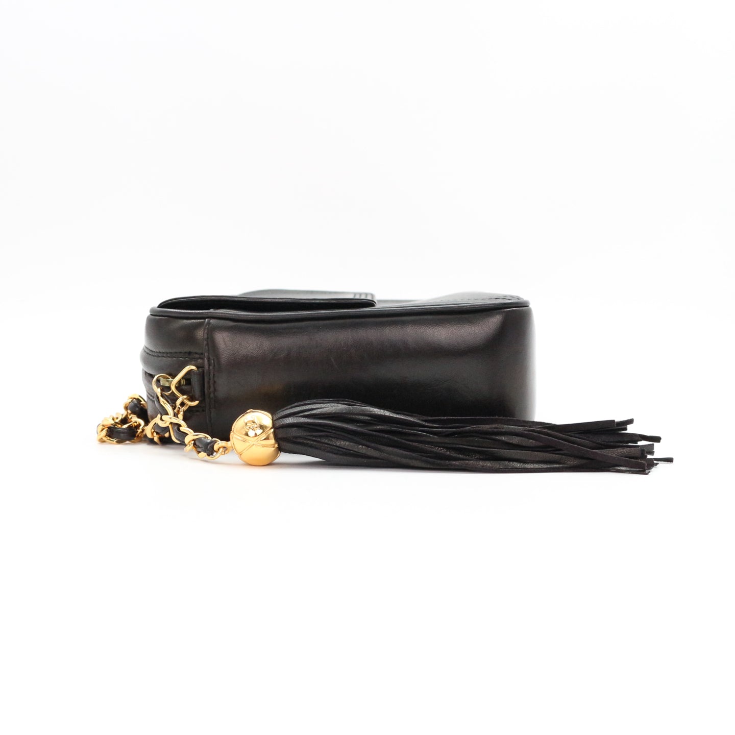 Chanel Lambskin CC Tassel Camera Bag Black Gold [Used]