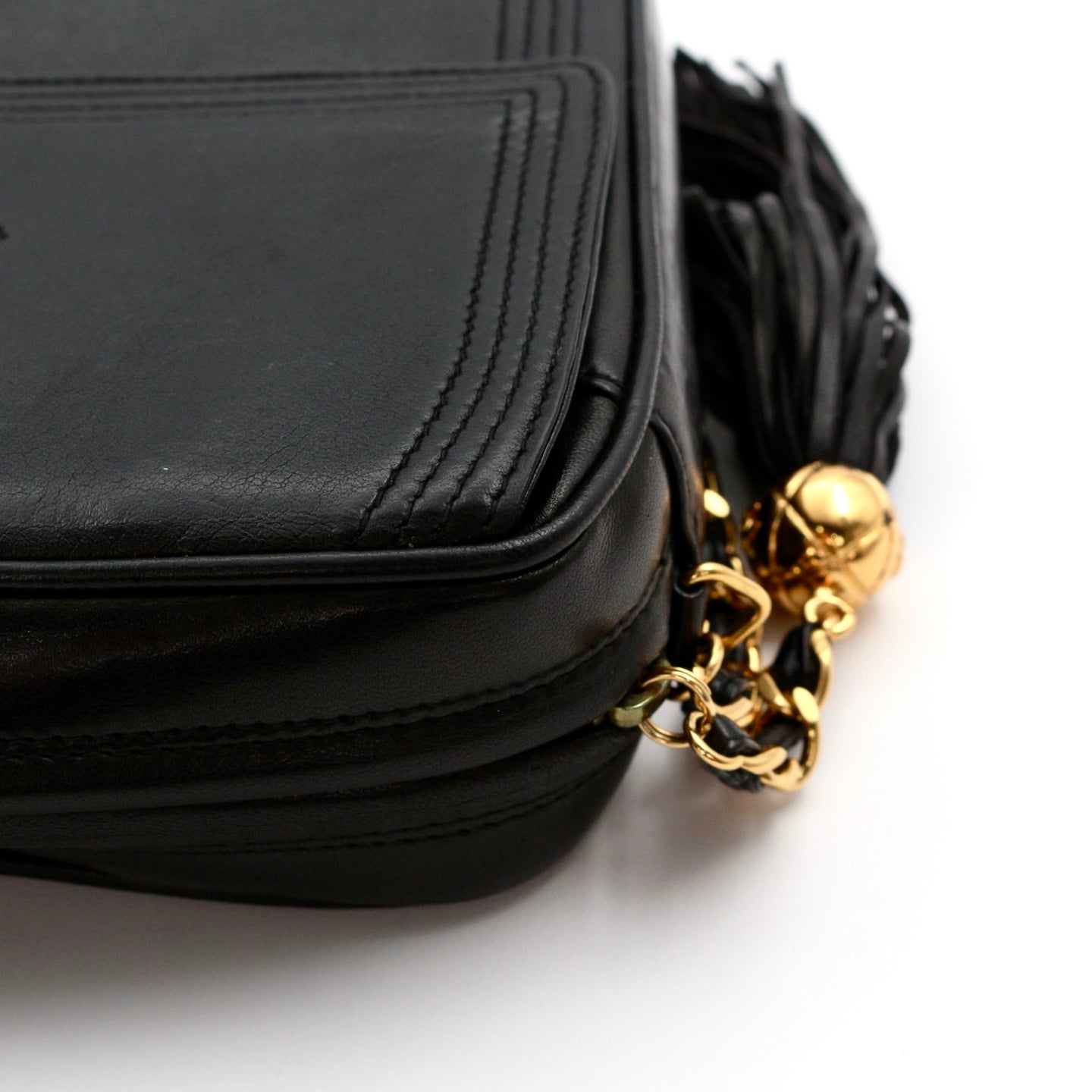 Chanel Lambskin CC Tassel Camera Bag Black Gold [Used]